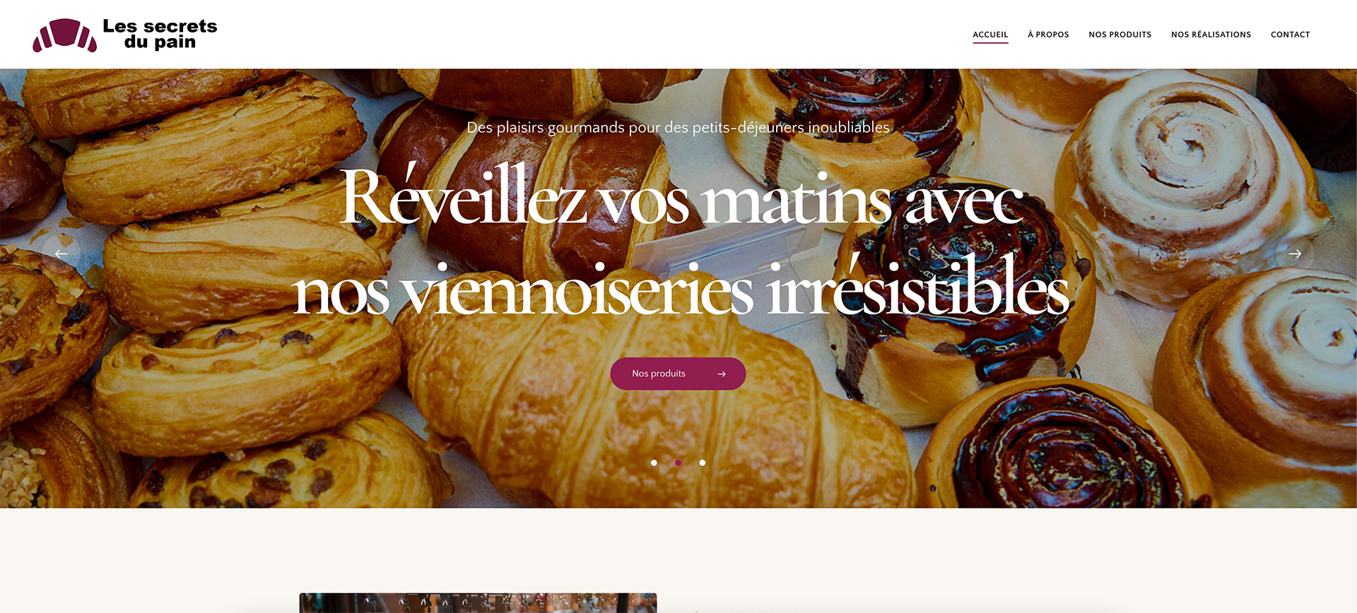 Conception de site web sur le thème 'Boulangerie', parfaitement adaptée aux boulangeries et pâtisseries.