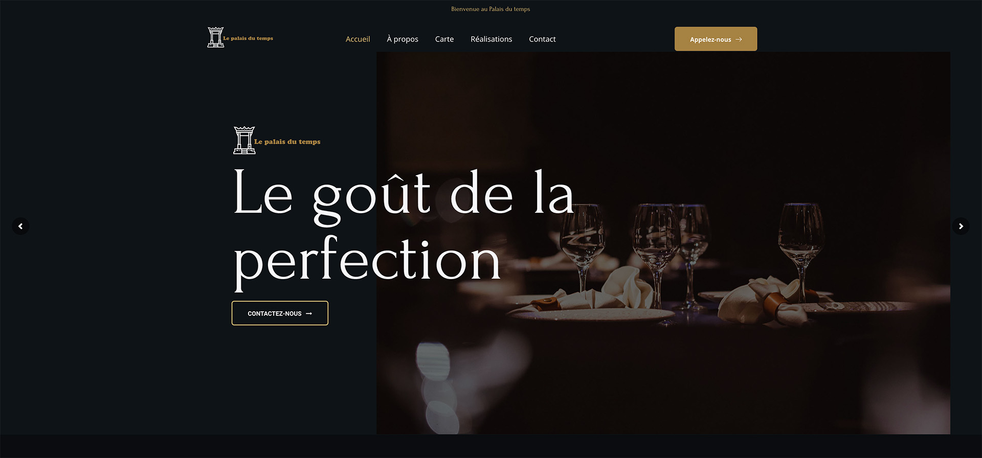 Design élégant du thème 'Restaurant', parfait pour les sites web de restaurants et de gastronomie.